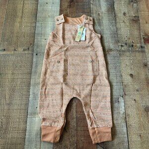 Oliver and Rain light brown earth tone gender nuetral suspender romper 12M